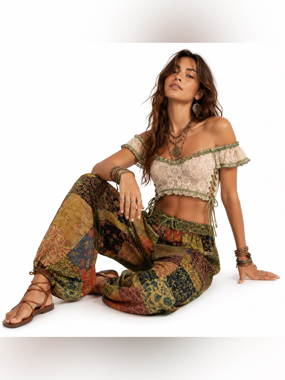 Hippie Forever Handmade Patchwork Genie Pants Women SZ OS Enchanted Dreamy Fairy